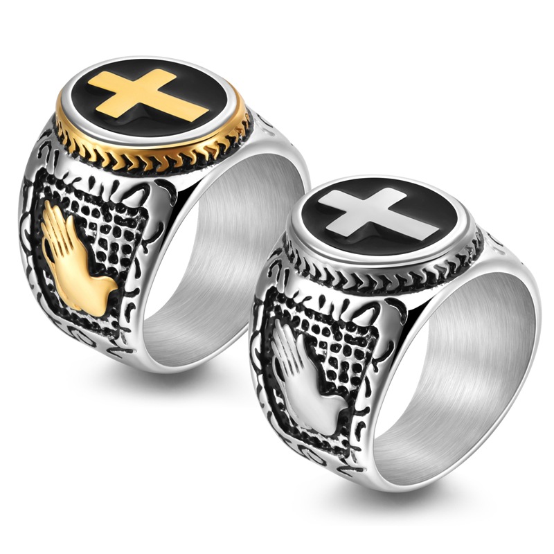 Men'S Accessories Hand Bands - Anillos de Acero Inoxidable con Cruz
