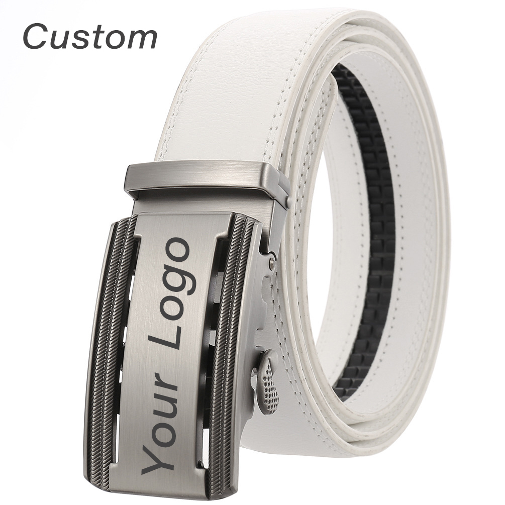 Men Accessories Logo - Cinturón de cuero blanco personalizado para